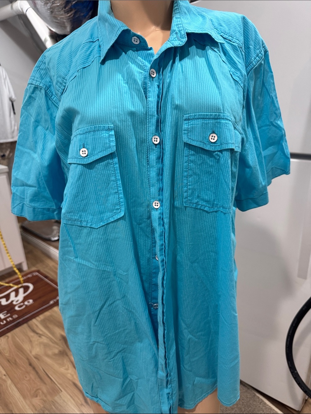 Inc Men's Short-Sleeve Button-Up Shirt in Turquoise